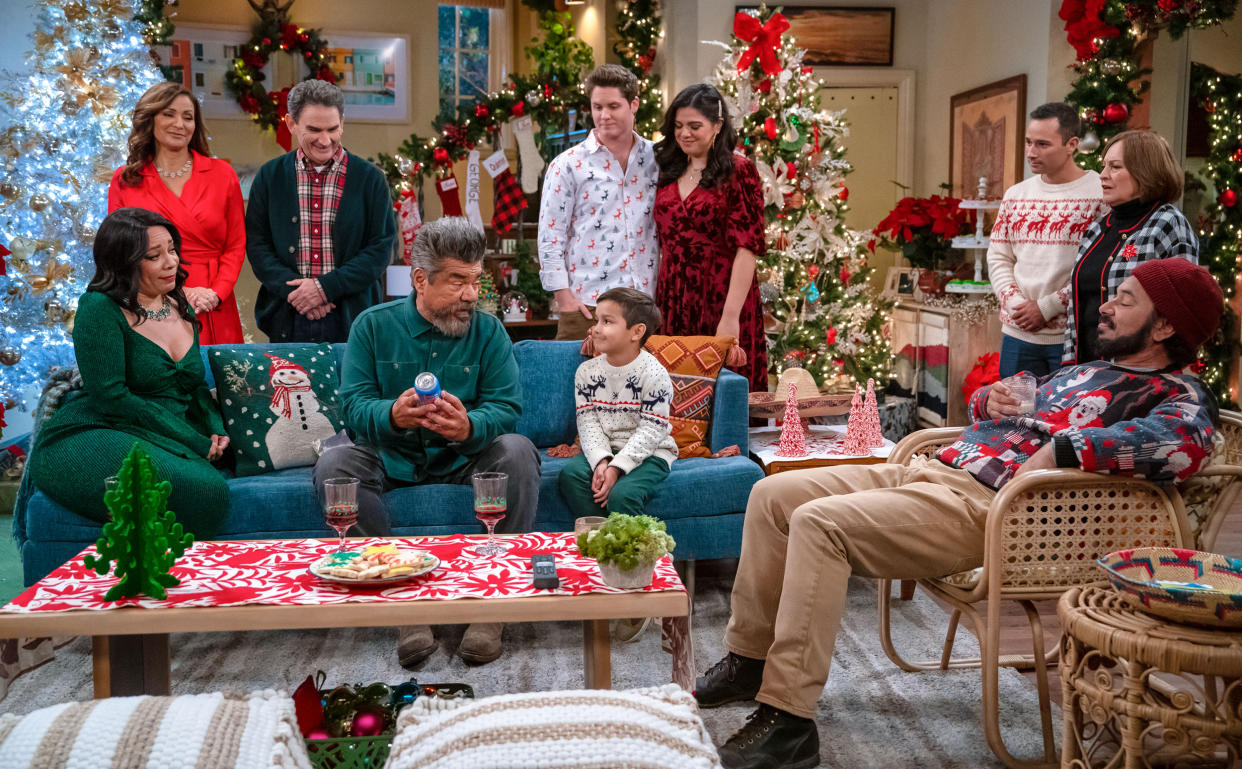 Selenis Leyva as Rosie, Constance Marie as Connie, Valente Rodriguez as Val, George Lopez as George, Matt Shively as Quinten, Brice Gonzalez as Chance, Mayan Lopez as Mayan, Luis Armand Garcia as Louie, Belita Moreno as Bella, and Al Madrigal as Oscar. (Nicole Weingart / NBC)