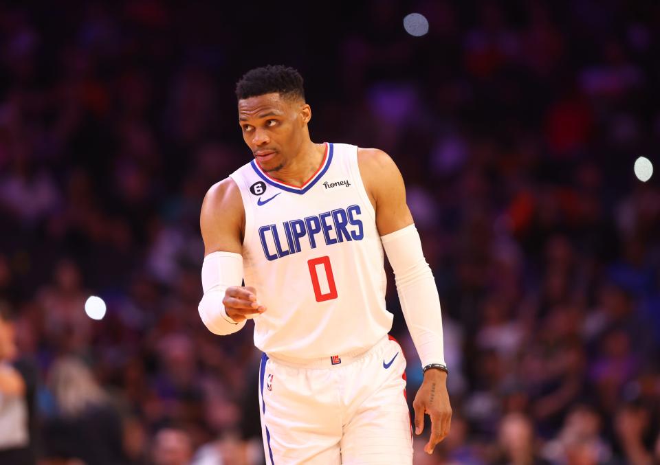 Clippers guard Russell Westbrook had nine points, 10 rebounds and eight assists in a 115-110 win over the Suns in Game 1 of their playoff series.