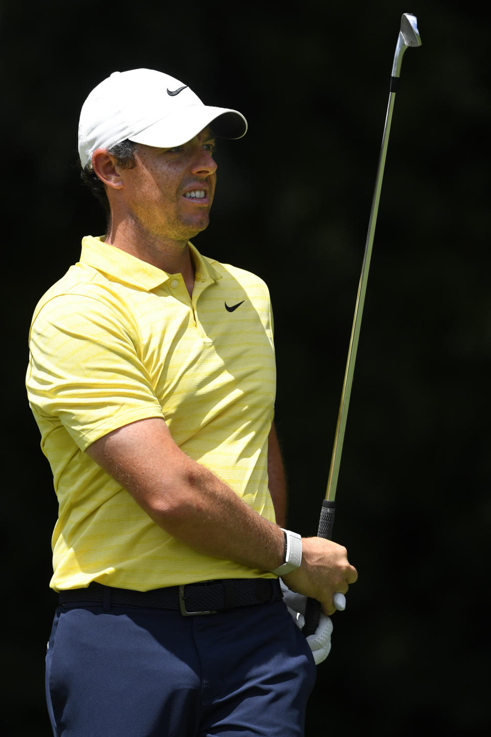 Rory McIlroy, of Northern Ireland, watches his tee shot to the second hole during the first round of the Tour Championship golf tournament Thursday, Aug. 22, 2019, in Atlanta. (AP Photo/John Amis)