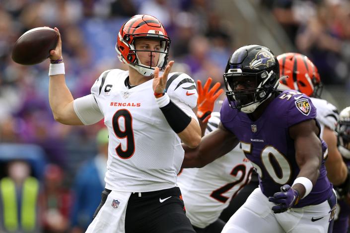 Joe Burrow and the Cincinnati Bengals are underdogs against the Baltimore Ravens in their NFL Week 5 game on Sunday Night Football.
