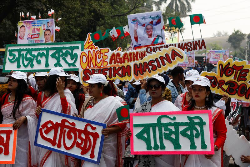 Students join in a rally as they celebrate the formation day of Bangladesh Chhatra League in Dhaka