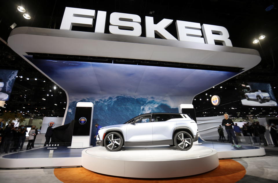 Fisker CEO Henrik Fisker unveils the Fisker Ocean during the 2021 LA Auto Show in Los Angeles, California, U.S. November, 17, 2021. REUTERS/Mike Blake