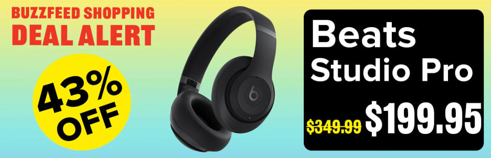 Ad showing Beats Studio Pro headphones at 43% off, reducing price from $349.99 to $199.95