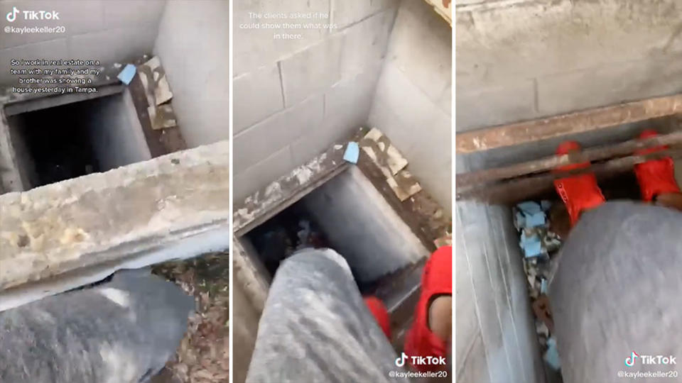 A man is seen climbing down to a creepy underground room in Florida.