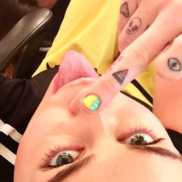 Miley Cyrus proclaimed that "life is about balance" in a yoga Instagram pic on Thursday, adding the hashtags "#party #yoga #veggies #partyharder #moreyoga #moreveggies." <strong>WATCH: Miley Cyrus Spends the Day at Disneyland with Rumored Girlfriend Stella Maxwell! </strong> After her moment of zen, Miley went wild, documenting her good time over the next 24 hours in a series of wild shots. The pop star showed off her "wainbow nails" by flicking off the camera... ...and posted a trippy pic of herself covered in sprinkles, with hot pink lips for eyes, because art. <strong>WATCH: Miley Cyrus Says She Got a 'Macho Energy' When Dating a Woman </strong> Cyrus also got her hair done, "right" and "tight"... …."put n werk" on what appears to be a joint…. ….and showed off her "pitz & titz" in a modeling pose. TGIF, indeed. <strong>WATCH: Miley Cyrus' Fourth of July Celebration Is Just as Bananas as You'd Expect </strong>