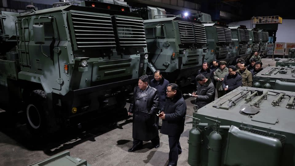 North Korean leader Kim Jong Un visits a munitions factory at an undisclosed location on January 10, 2024. - KCNA/Reuters