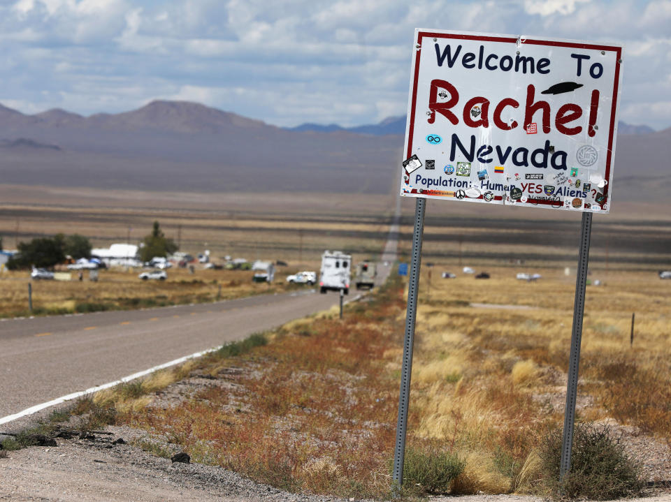 Traffic on Highway 375 as an influx of tourists responding to a call to 'storm' Area 51, a secretive U.S. military base believed by UFO enthusiasts to hold government secrets about extra-terrestrials, is expected in Rachel, Nevada, Sept. 19, 2019. (Photo: Jim Urquhart/Reuters)