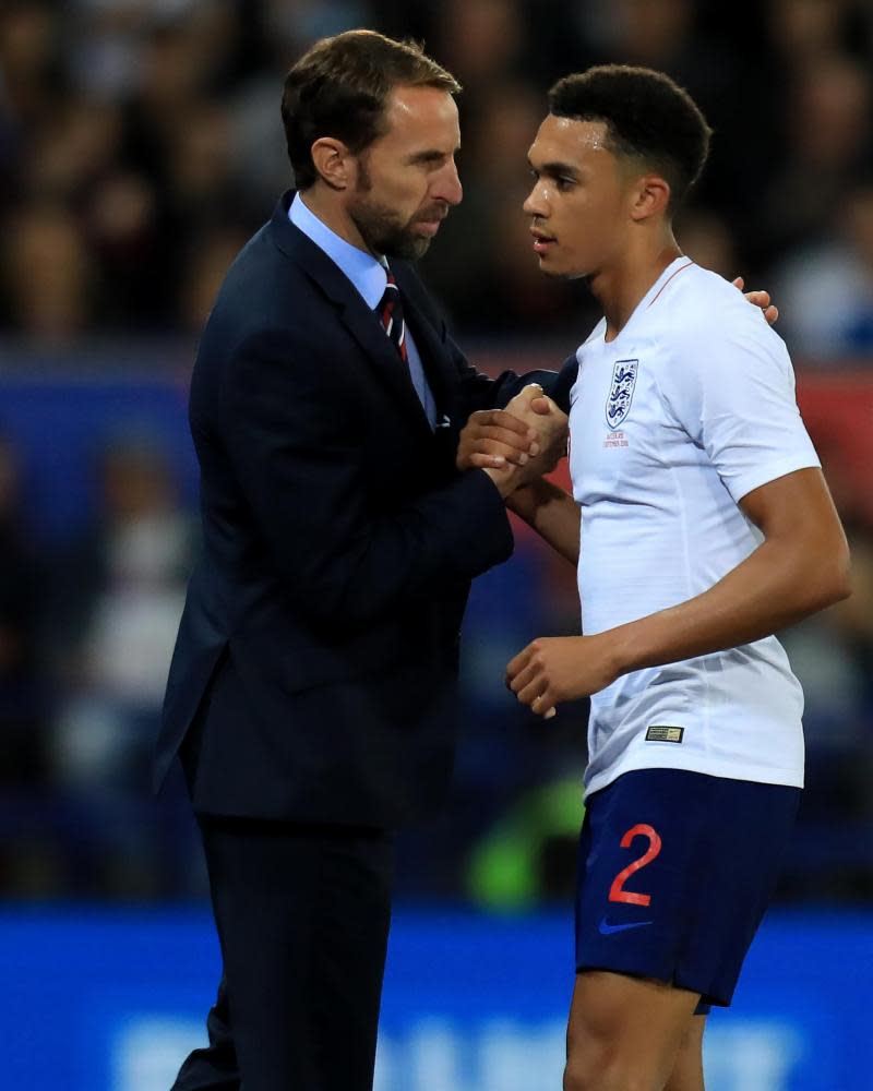 Got your back: England Manager Gareth Southgate with Trent Alexander-Arnold.