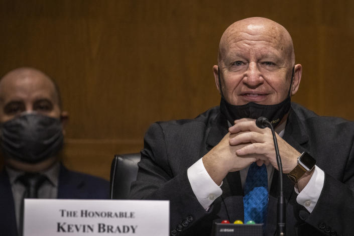Rep. Kevin Brady (R-TX) speaks at the Senate Finance Committee hearing at the US Capitol on February 25, 2021 in Washington, DC. (Photo by Tasos Katopodis/Getty Images)