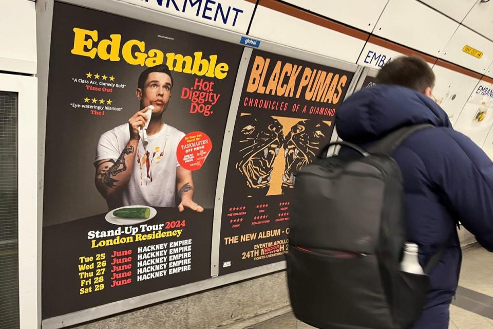 A poster advertising Ed Gamble’s Hot Diggity Dog tour on the Bakerloo line (Joe Sene/PA) (PA Wire)