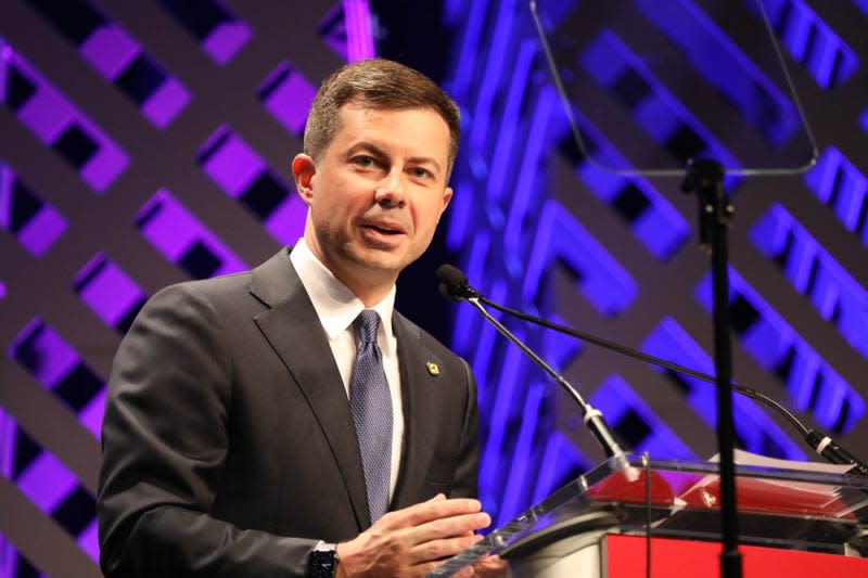 WASHINGTON, DC - JULY 22: Transportation Secretary Pete Buttigieg delivers remarks at the Plenary II: State of Black America: Combatting the Threat to Civil Rights & Democracy during National Urban League Conference 2022 - Day 3 at Walter E. Washington Convention Center on July 22, 2022 in Washington, DC