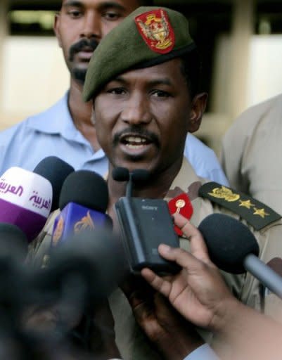 The official spokesman of the Sudanese armed forces, Sawarmi Khaled Saad, speaks to the press in Khartoum after the four foreigners, that were captured for investigating the debris from recent fighting between Sudan and South Sudan in the Heglig oilfield area, arrived to the capital for further investigations