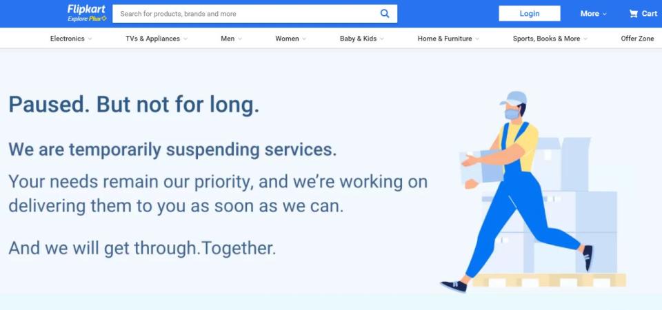 印度最大電商 Flipkart 宣布暫停營運。   圖：取自Flipkart 官網