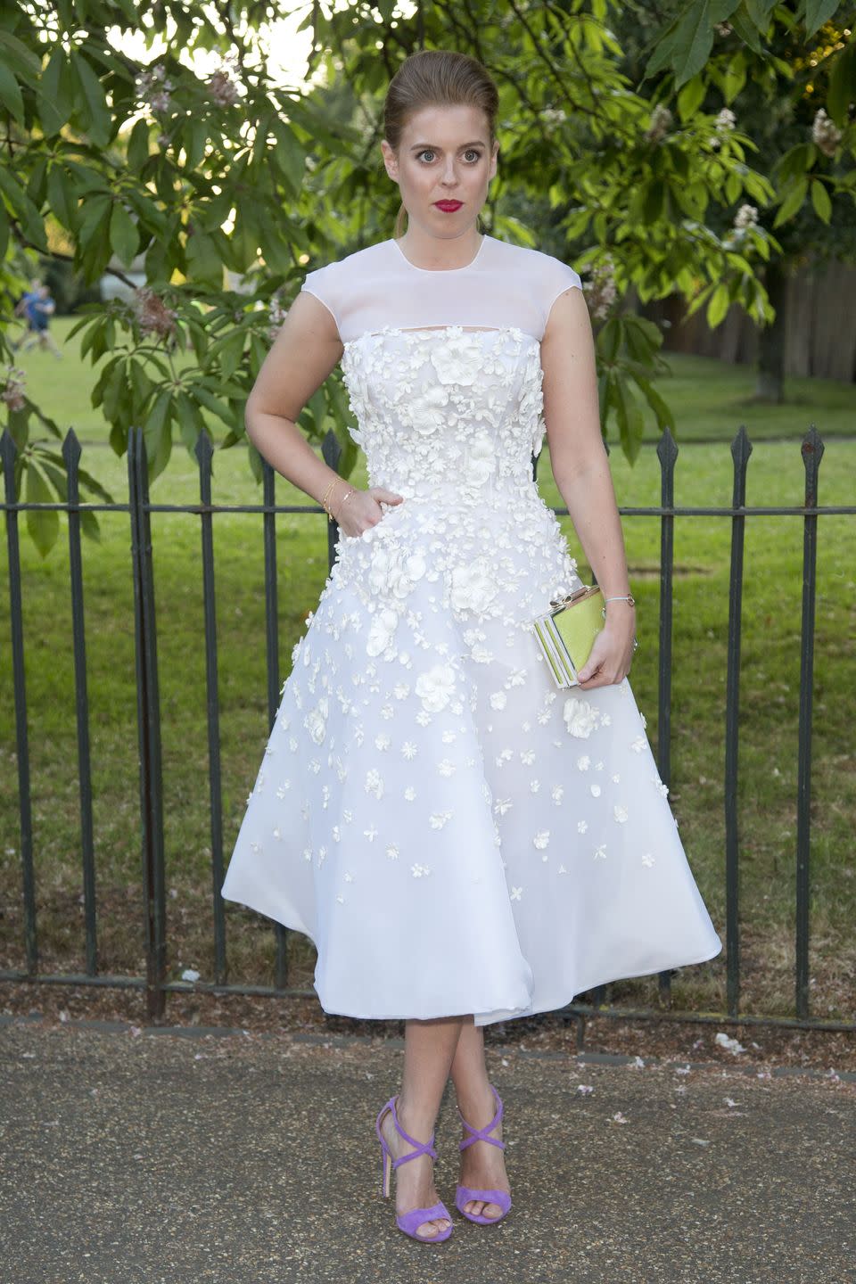 <p>The young royal stepped out in this floral embellished dress paired with lilac heels to the Serpentine Galley Summer Party.</p>