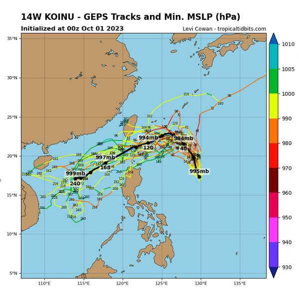 各國對颱風的預測路徑分歧。（圖／翻攝自Tropical Tidbits）