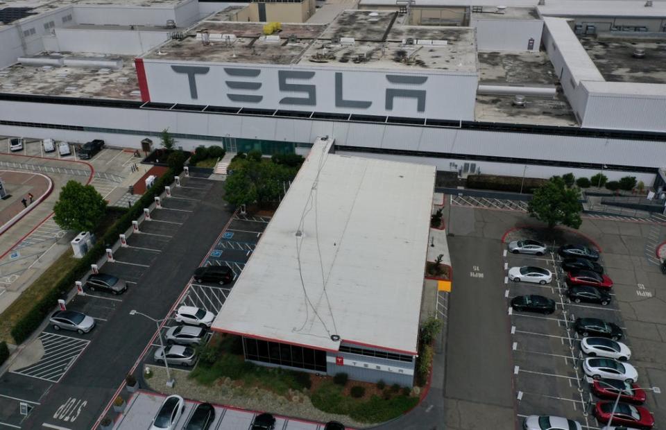 Aerial image taken of Tesla Fremont, California plant on May 12, 2020 (Getty Images)