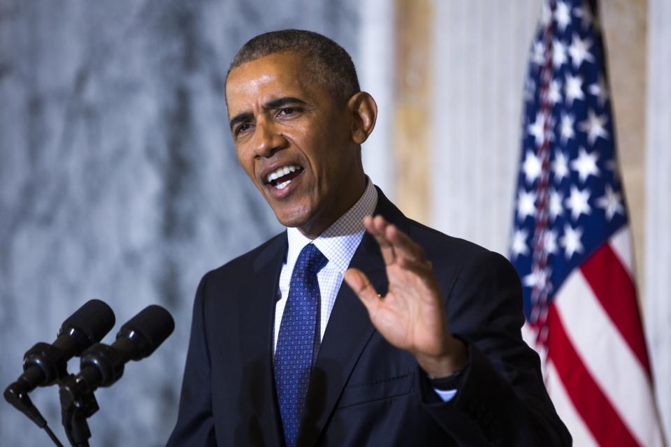 President Barack Obama speaks on the Orlando shooting at the Treasury Department after convening with his National Security Council on June 14, 2016 in Washington, DC. (Photo: Jim Lo Scalzo-Pool/Getty Images)