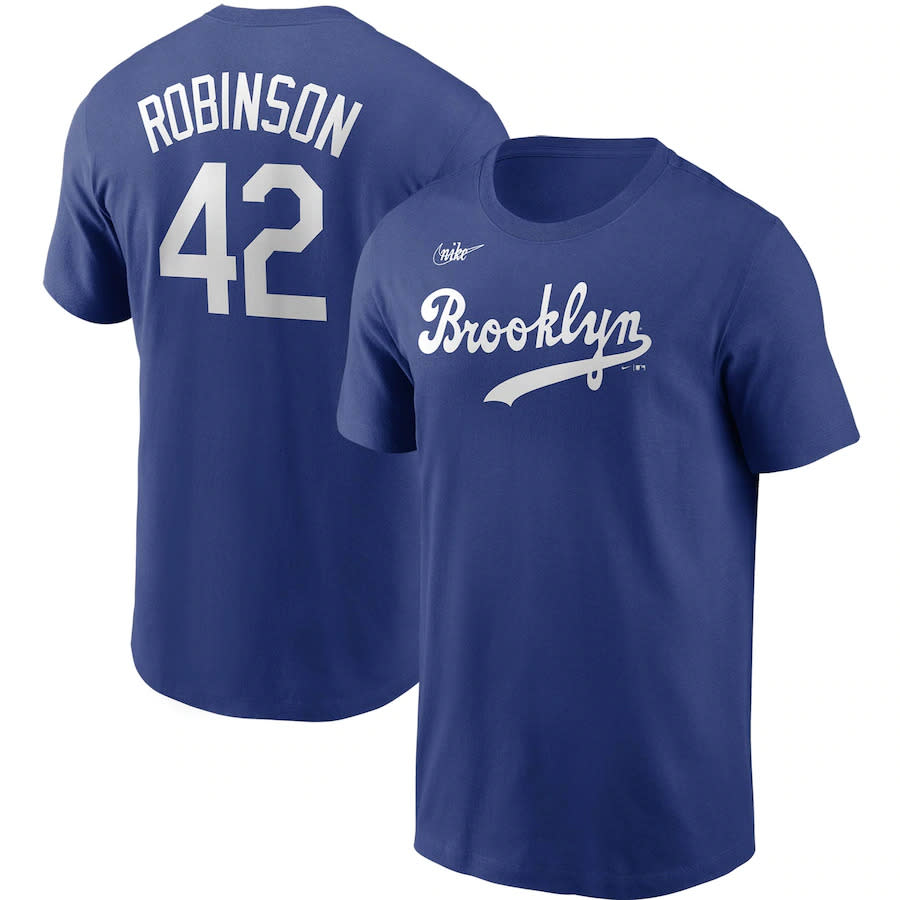 Camiseta Brooklyn azul con Robinson y 42 en la espalda.