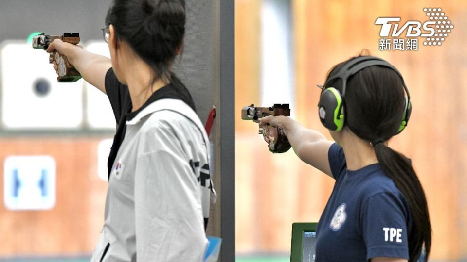 中華隊射擊項目，女子團體25公尺手槍暫時排名第3，明天進行快射。（圖／胡瑞麒攝）