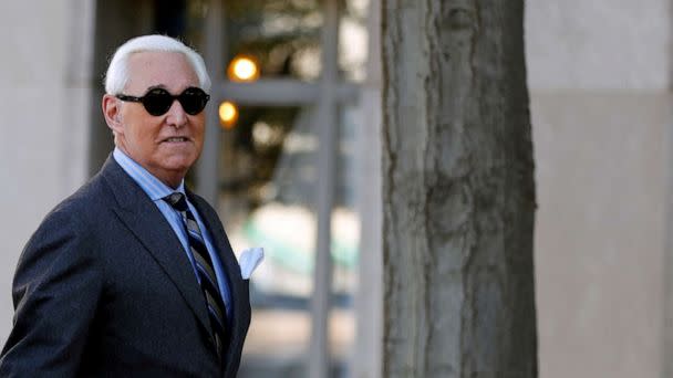 PHOTO: File photo: Roger Stone, former campaign adviser President Donald Trump, arrives for his criminal trial on charges of lying to Congress, obstructing justice and witness tampering at U.S. District Court in Washington, Nov. 13, 2019. (File Photo-Yara Nardi/Reuters)