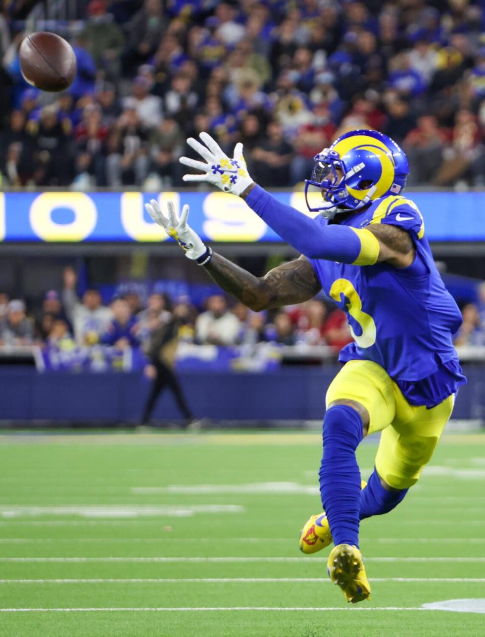 Rams wide receiver Odell Beckham Jr. hauls in a pass from Matthew Stafford during the first half.