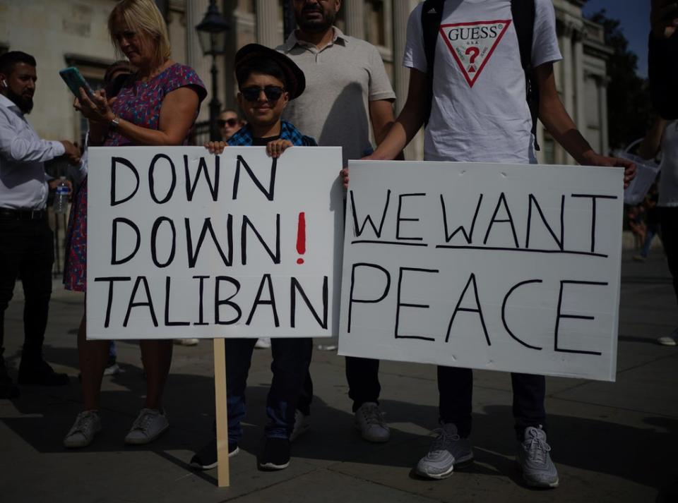 People at an Afghan solidarity rally in Trafalgar Square, London. (Yui Mok/PA) (PA Wire)