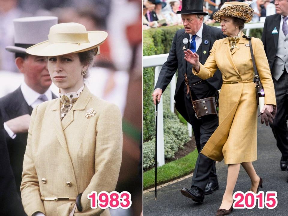 Princess Anne wearing the same outfit in 1983 and 2015.