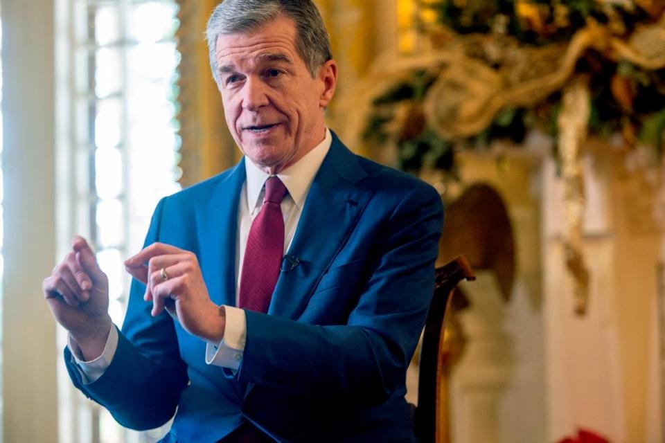 Gov. Roy Cooper is interviewed by The News & Observer at the Executive Mansion Tuesday, Dec. 9, 2023. Travis Long/tlong@newsobserver.com