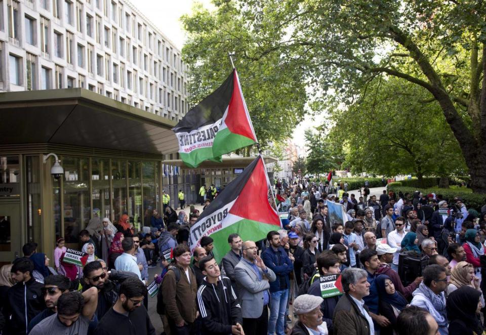 Pro-Palestinian BDS movement supporters take part in a rally in central London (PA)