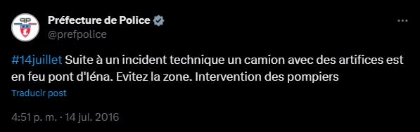 Incendio en Torre Eiffel, París, el 14 de julio de 2016