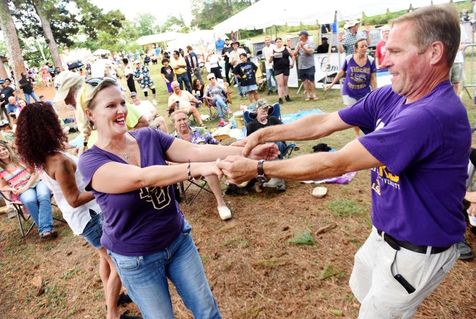 Tonya Green and Trenton Redstone dance during the 17th annual Highland Jazz and Blues Festival Saturday, September 18, 2021, at Shreveport's Columbia Park.