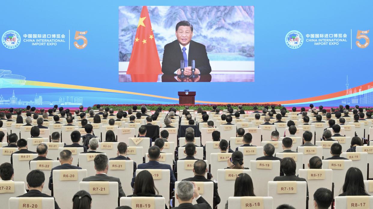Chinese President Xi Jinping delivers a speech via video at the opening ceremony of the fifth China International Import Expo held in east China's Shanghai on Nov. 4, 2022. (Photo by Gao Jie/Xinhua via Getty Images)