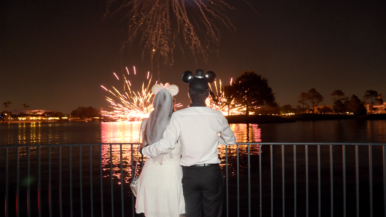 At my Disney wedding, guests joined us to watch fireworks in a private section at EPCOT. (Photo: Rick Diamond)