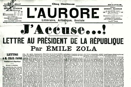                                     Historique.  Le célèbre numéro de L'Aurore, paru le 13 janvier 1898. En dernière page, de la publicité… - Crédit : Photo © Photo Josse / Bridgeman Images