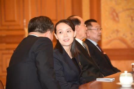 Kim Yo-Jong, the sister of North Korea's leader Kim Jong-un, arrives at the Presidential Blue House in Seoul, South Korea, February 10, 2018. Yonhap via REUTERS