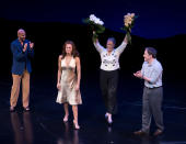 <p>It was a dream come true for Schumer, who looked ecstatic during the curtain call for her opening night on Broadway on Wednesday. The foursome star in <em>Meteor Shower — </em>written by comedy legend Steve Martin<em> — </em>which focuses on a double-date dinner party gone awry. (Photo: Noam Galai/Getty Images for Meteor Shower) </p>