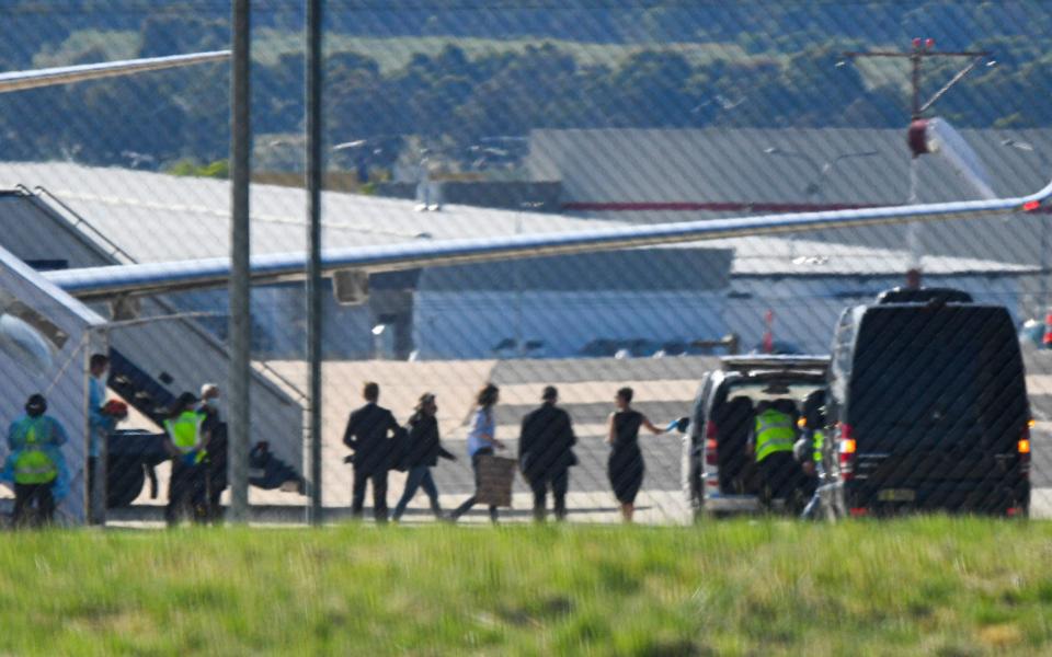 Kylie Moore-Gilbert disembarks from an Australian Government jet after arriving at Canberra Airport - Lukas Coch /AAPImage 