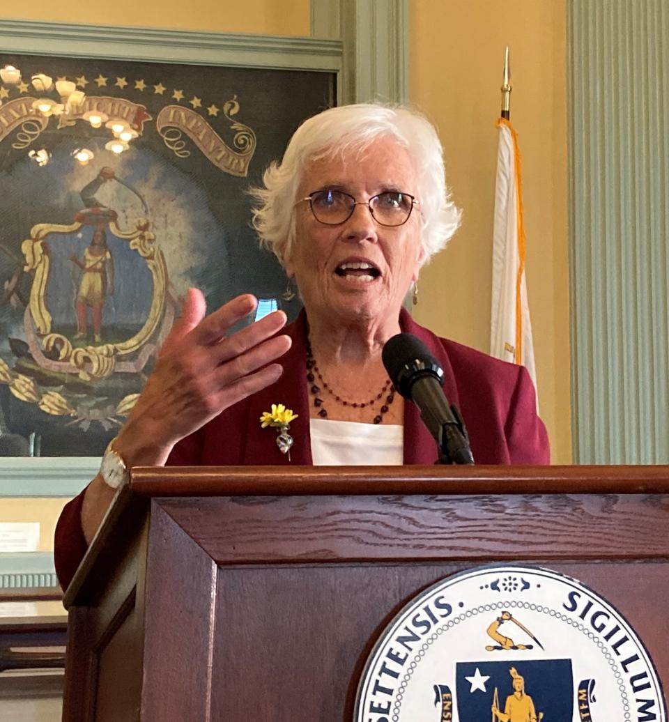 Sen. Patricia Jehlen, D-Somerville, speaks after the Senate vote.