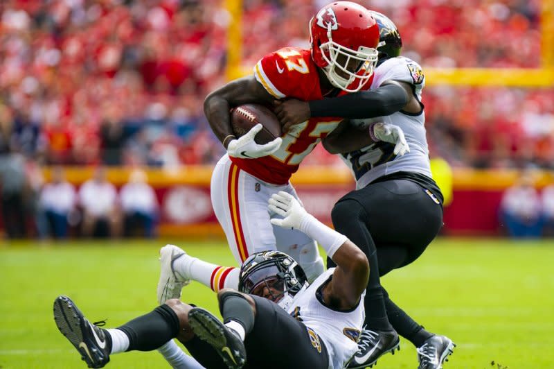 Kansas City Chiefs wide receiver Mecole Hardman (17) scored 16 receiving touchdowns through his first 68 games. FIle Photo by Kyle Rivas/UPI