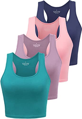  ODODOS Womens Crop 3-Pack Washed Seamless Rib-Knit Camisole  Crop Tank Tops