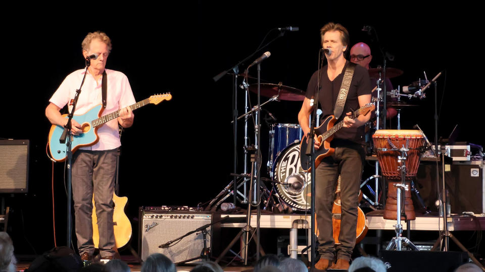 Michael Bacon and Kevin Bacon of The Bacon Brothers perform in concert at Ocean City Music Pier on August 2, 2022 in Ocean City, New Jersey.