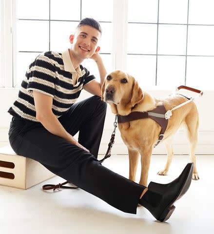 <p>Courtesy Matthew and Paul</p> Legally blind TikToker Paul with his service dog Mr. Maple.