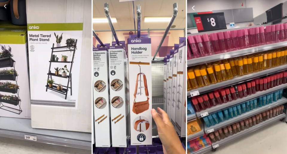 Kmart goodies for mum include plant stands, handbag holders and an impressive range of dupe body sprays. Photo: TikTok/@amaba_motto