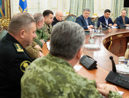 Ukrainian President Petro Poroshenko chairs a meeting with members of the National Security Council in Kiev, Ukraine November 26, 2018. Mykhailo Markiv/Ukrainian Presidential Press Service/Handout via REUTERS