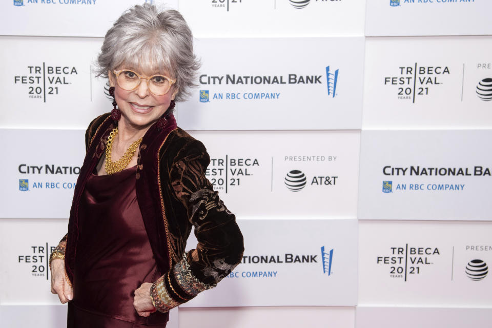Rita Moreno attends the premiere of "Rita Moreno: Just A Girl Who Decided To Go For It" during the 20th Tribeca Festival at Pier 76 on Saturday, June 12, 2021, in New York. (Photo by Charles Sykes/Invision/AP)