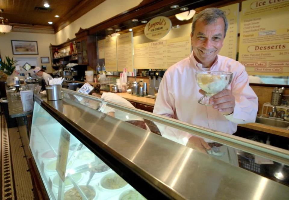 FILE - Stratton Leopold at his flagship store, Leopold's Ice Cream, a Savannah institution since 1919. The city was recently named a top retirement destination by Southern Living with a particular emphasis on Savannah's art and culture.