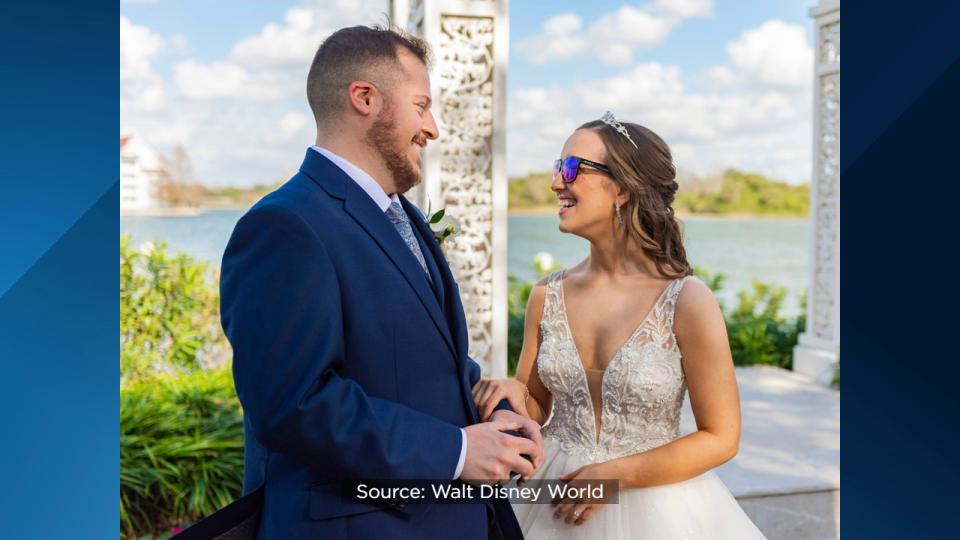 Kristin Robinson donned special glasses that allow the colorblind to see the world in color before her dream wedding at Walt Disney World.