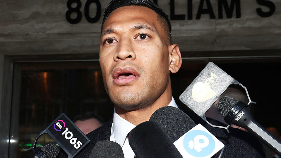 Israel Folau at the Fair Work Commission in June. (Photo by Mark Metcalfe/Getty Images)