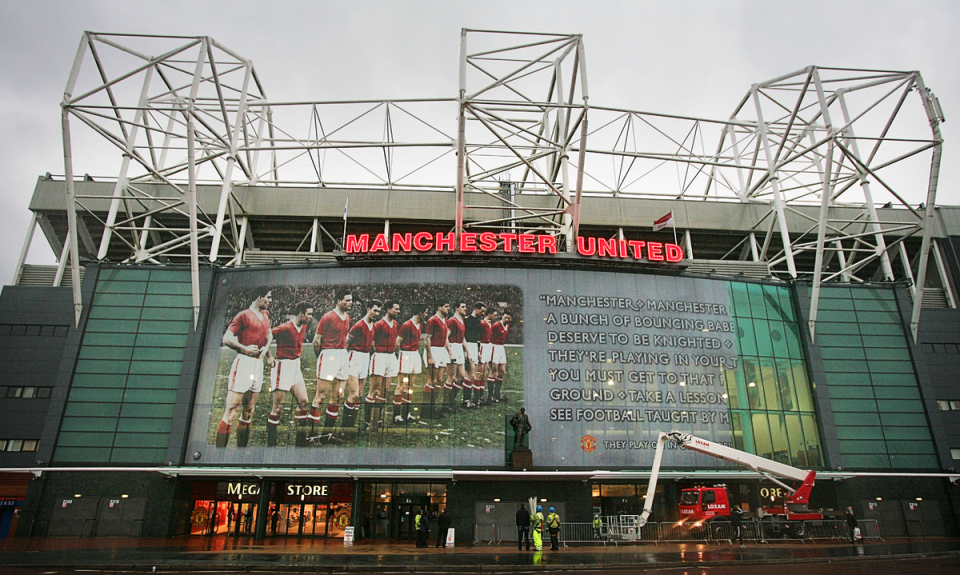 Old Trafford adorned with a tribute to the Busby Babes (Getty Images)