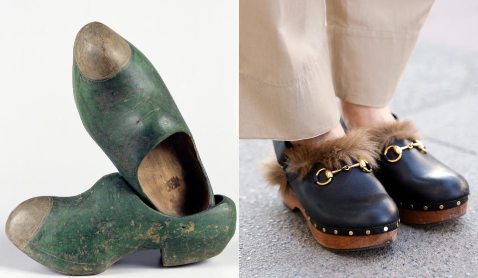 Clog, history, wooden, faux-fur, leather.